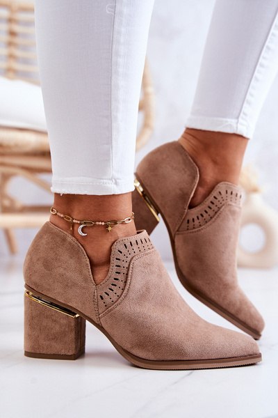 Suede Openwork Cowboy Boots Dark Beige Valerie