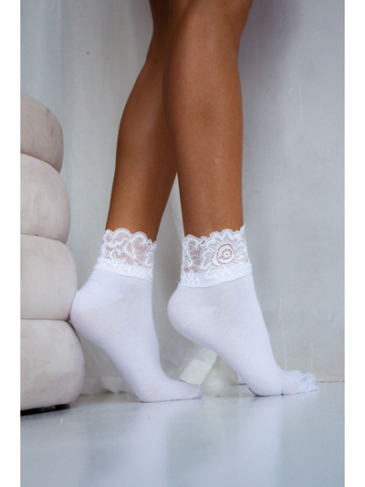 Chaussettes Femmes Avec Large Dentelle Blanches