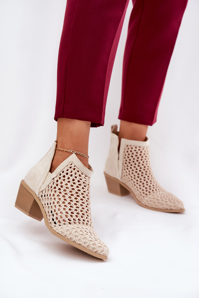 Bottines Ajourées Pour Femmes À Talons Avec Découpes Et Tressage Beige Clair Tulifedi