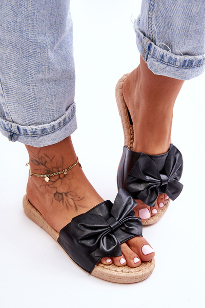 Chaussons femme à la mode avec nœud Noir Estera