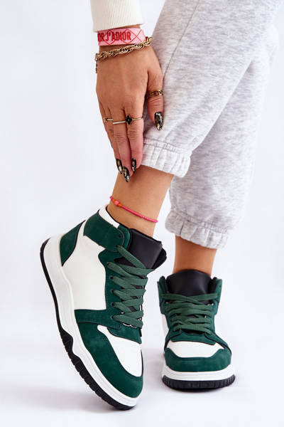 Hohe Damen Sportschuhe Turnschuhe Weiß und Grün Gerücht