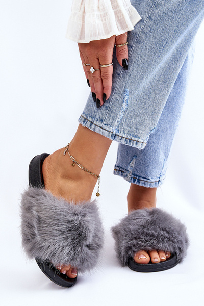 Claquettes En Fourrure Pour Femme Gris Kennet