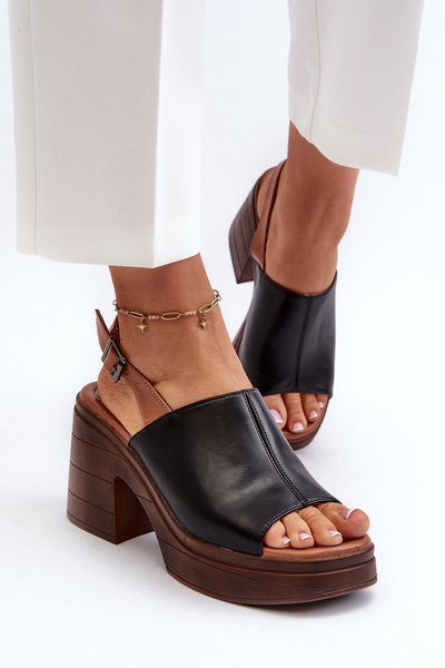 Sandale elegante negre cu toc gros Vattima