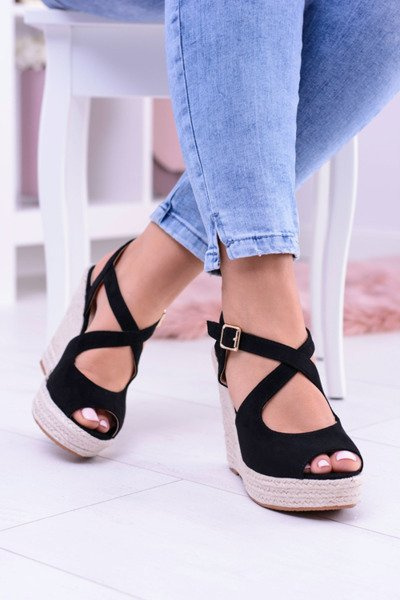 Női fekete szandál horgonyzó espadrillákon Elonore