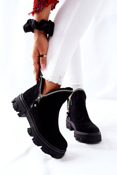 Women’s Suede Boots With Zippers Black Rhythm