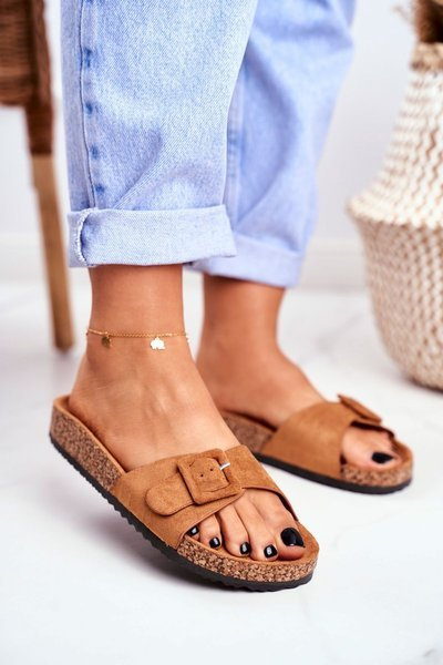 Claquettes Femme Camel Boucle Ajustement Rosaline