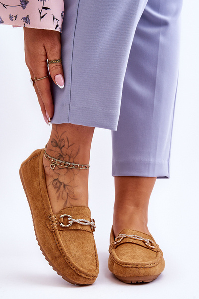 Mocassins Classiques En Daim Avec Embellissement Camel Amera
