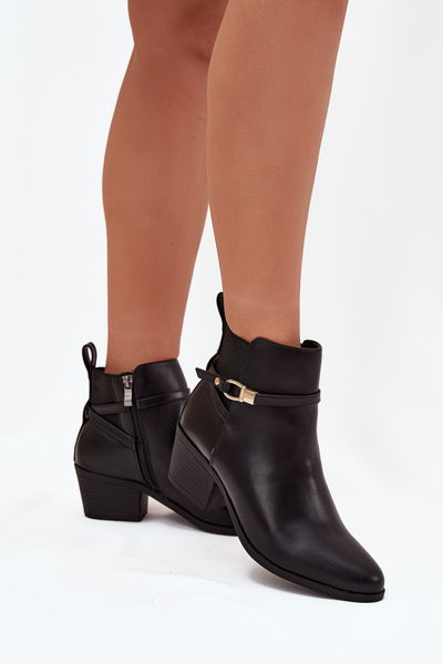 Bottines Femme Avec Fermeture Éclair Avec Sangle Et Détail Doré Noires Zelinae