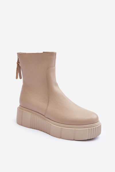 Damen Lederstiefel Auf Der Plattform Beige Jenefer