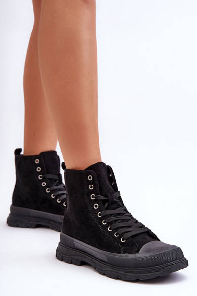 Baskets Hautes En Daim Femme Noir Eleamia