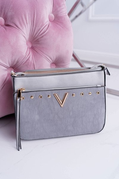 Women's Shoulder Handbag Grey Golden Letter V