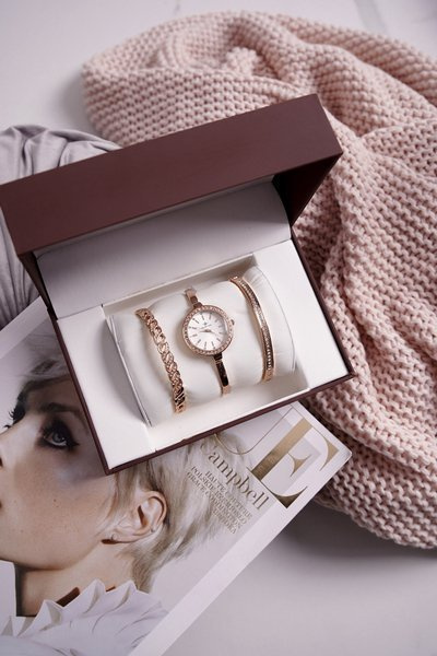 Ensemble Montre Femme et Deux Bracelets Michael John Or Rose Zircone