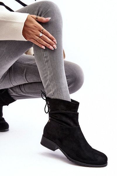 Bottes en daim pour femmes à talon plat noir Keresa