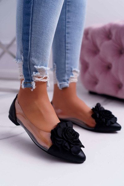 Ballerines Lu Boo pour femmes noires avec fleur Dairin transparent
