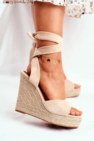 Sandales Femme Sur Compensées Lacées Beige Belleza