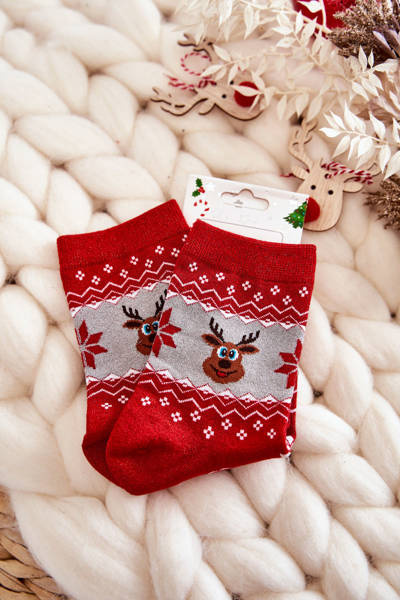 Weihnachtssocken für Damen Shiny Rentier Rot und Grau