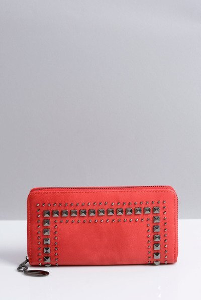 Large Women's Red Wallet with Studs
