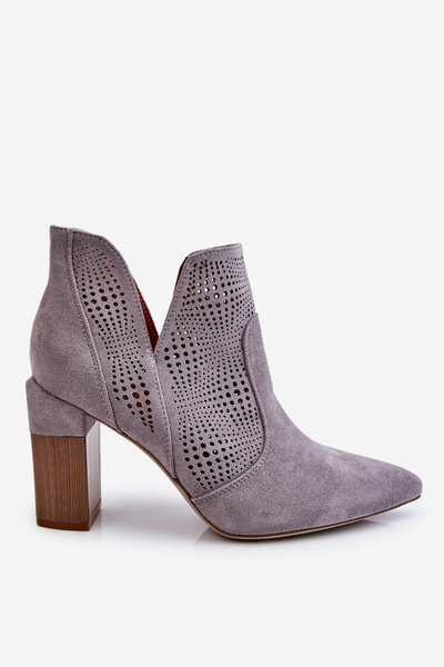 Openwork Suede High Heel Boots Gray Leanna