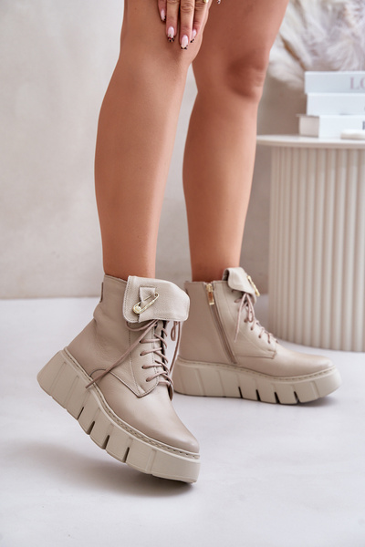 Zazoo 60511 Bottines En Cuir Pour Femme Sur Plateforme Isolées Beige
