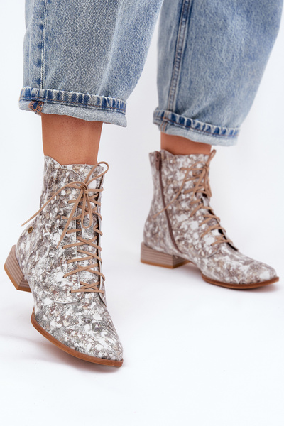 Botine Din Piele Cu Model Cu Toc Plat Maciejka 06391-25 Bej