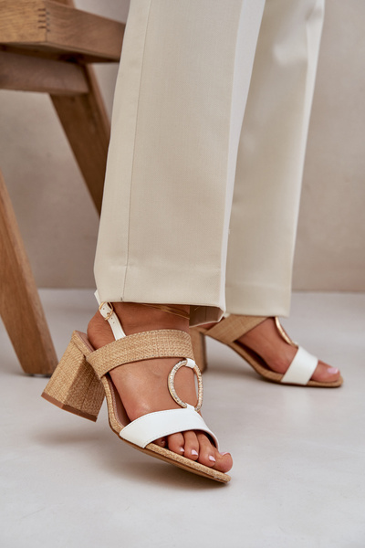 Sandales À Talon Bloc Blanc-Beige Afleeria