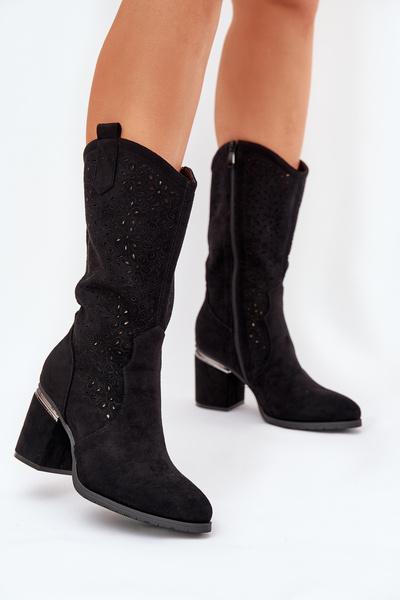 Bottes Cowboy Découpées Mi-mollet S.Barski HY51-238 Noires