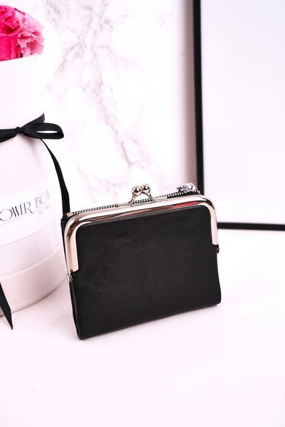 Small Women's Wallet Fastened With A Hook Black