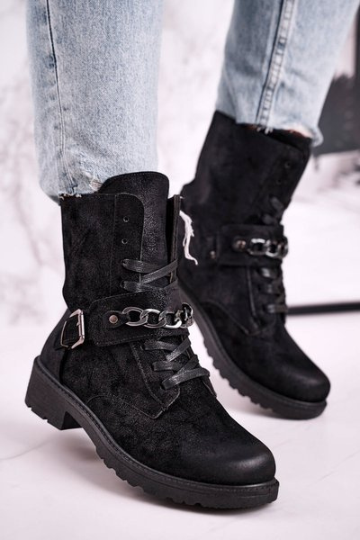 Bottes Femme Avec Chaîne Daim Noir Augusta