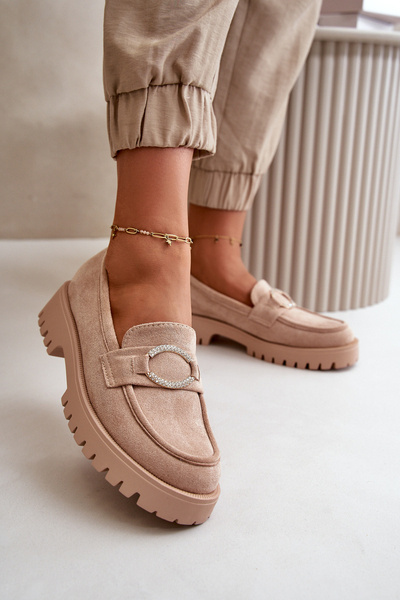 Mocassins Femme En Daim Eco Avec Détail Brillant Beige Avellina