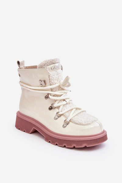 Bottines Trappeuses Femme En Cuir Laqué GOE MM2N4083 Blanc