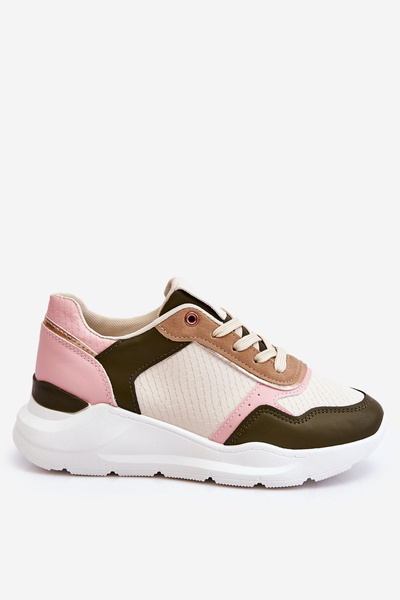 Women's Leather Platform Sneakers Beige-pink Chaya