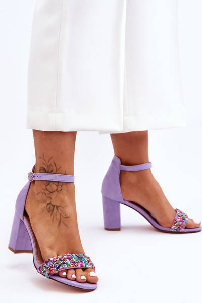 Modische Sandalen mit Steinen High Heels Lila Love Me