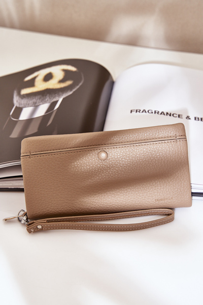 Große Damen Geldbörse Mit Prägung Eco Leder Dunkelbeige Martiel