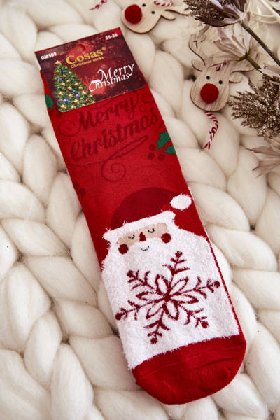 Chaussettes de Noël pour femmes Père Noël avec flocon de neige Cosas Rouge