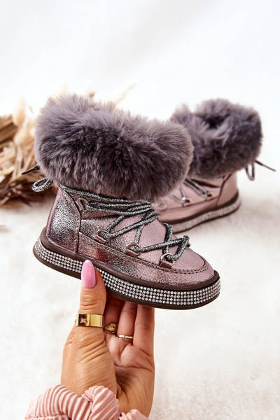 Bottes de Neige Enfant avec Fourrure Gris-Marron Grandis