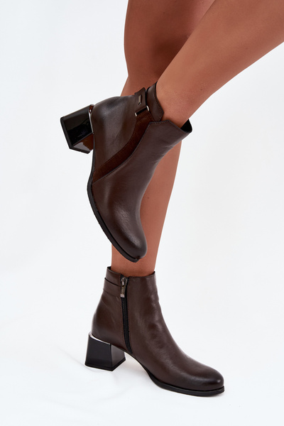 Leder Damen-Stiefeletten mit Absatz gefüttert Zazoo 60563 Schokoladen