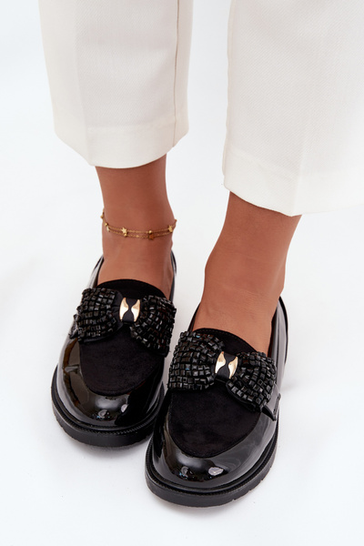 Mocassins Pour Femmes Laqués Avec Nœud S.Barski HY51-319 Noir