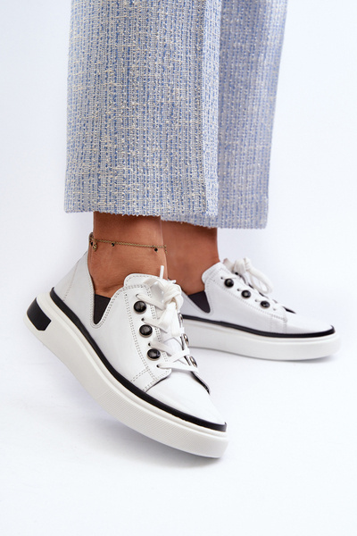 Weiße Leder Damen Lackleder Sneakers D&A LR535
