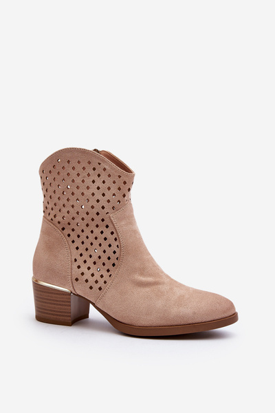 Bottines découpées à talons bas beiges Cilvana