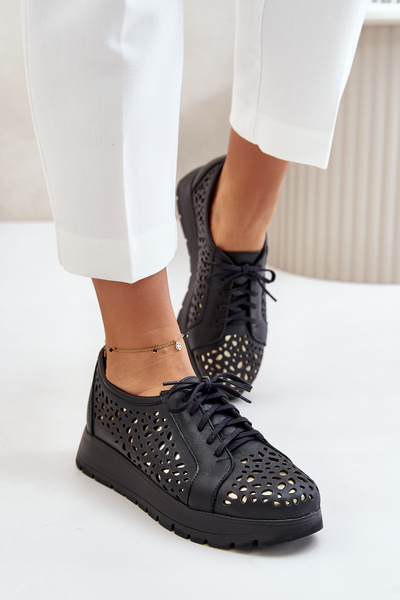 Zazoo 2973 Chaussures Plateforme En Cuir Avec Découpe Noir