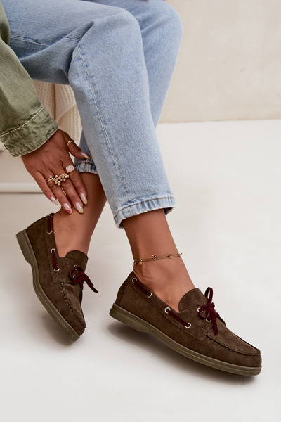 Damen Mokassins Mit Schnürung Dunkelgrün Calivra