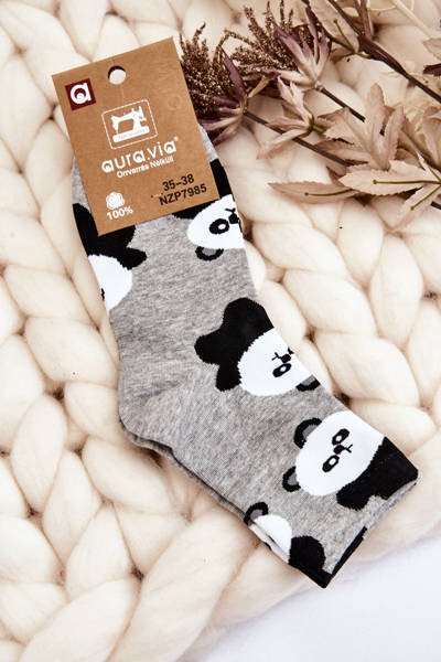 Chaussettes rigolotes pour femmes motif animal pandas gris