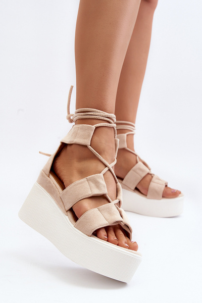 Damen Sandalen in Beige mit Schnürung Helavi