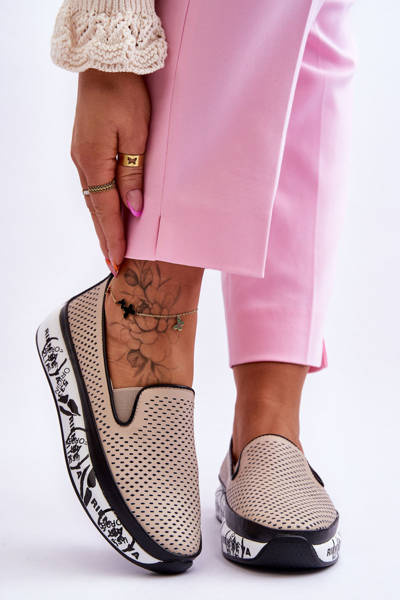 Női áttört bőr tornacipő Slip-On bézs Sorito