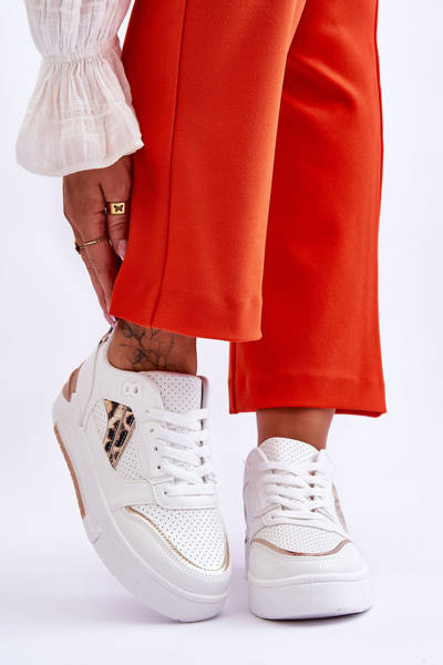 Women's Leather Leopard Sport Shoes White Nancey