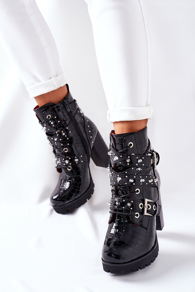 Bottines Femme Crocodille Noir Brillant Wombridge