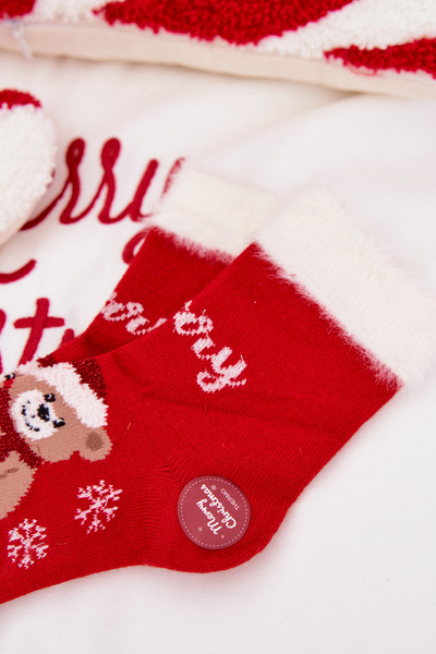 Weihnachtssocken Für Kinder Mit Fell Und Teddybär Und Alpakawolle Rot