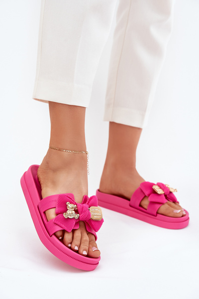 Damenpantoletten Mit Schleife Und Goldener Brosche Fuchsia Lynara