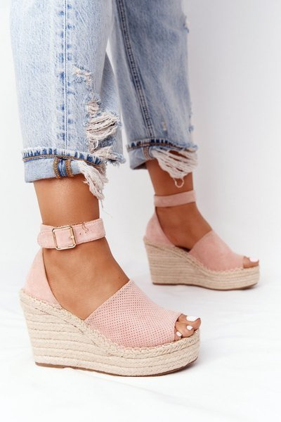 Geflochtene Sandalen mit Absatz Hellrosa Makenna