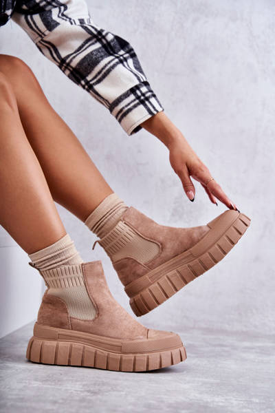 Bottes à enfiler à la mode sur la plateforme Beige foncé Jenna